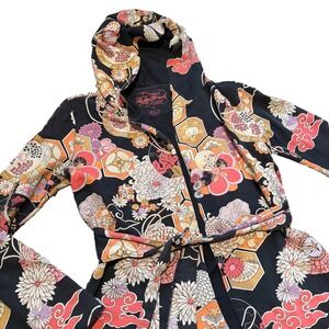 VTG LUCKY BRAND Jacket Y2K Wrap Kimono Jingo Hoodie mod print sweatshirt Small